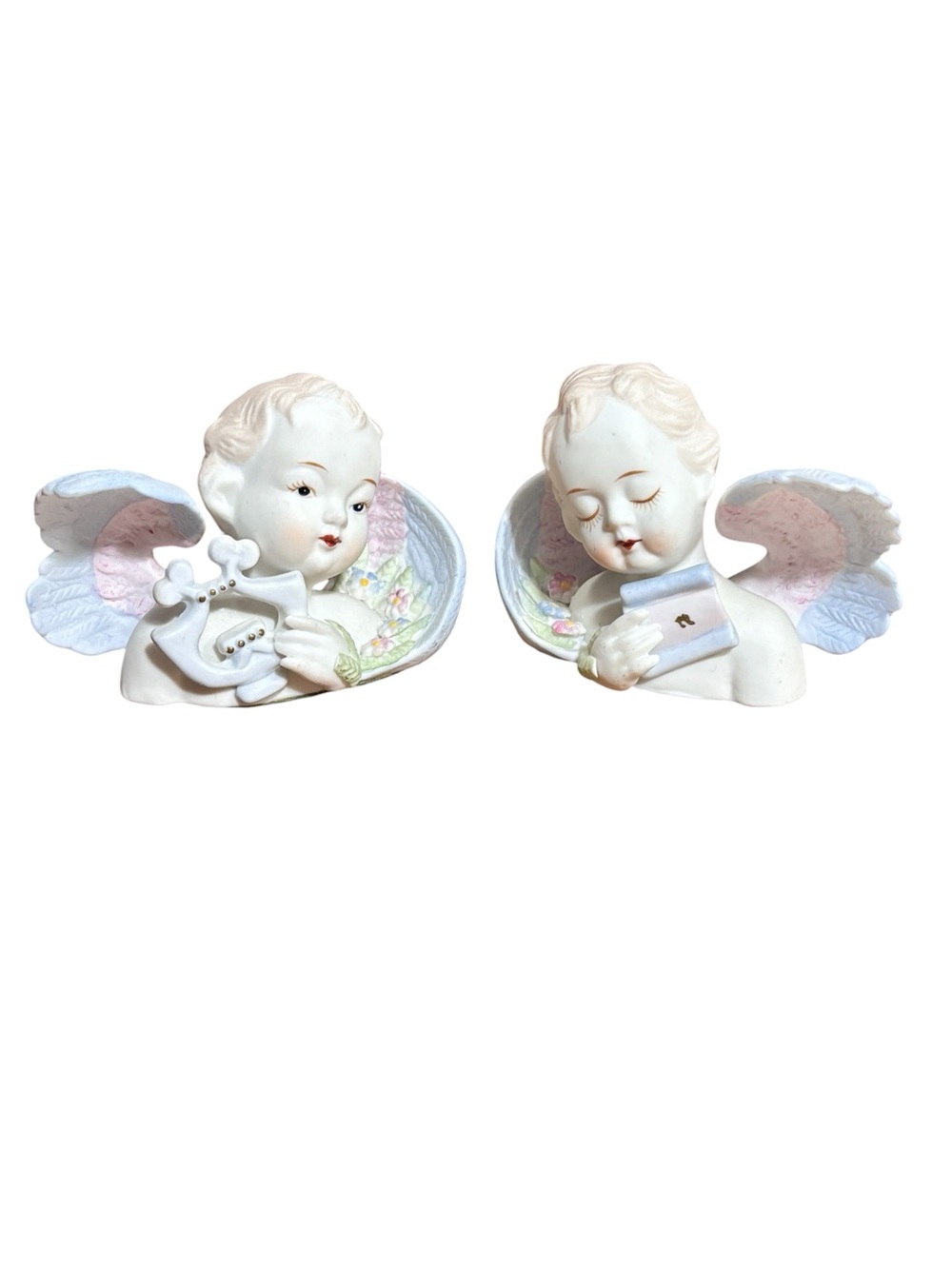 Lefton China porcelain Vintage cherub angel figurines. Set of 2. Felt bottom.